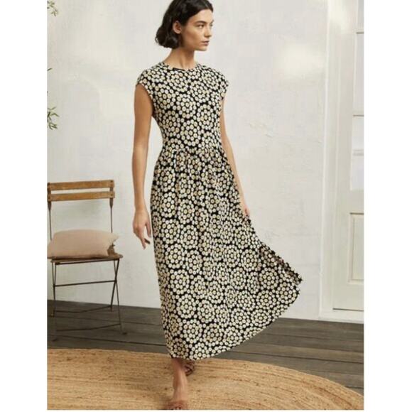 Boden Dress Womens 4 Navy Daisy Floral Cotton Maxi Cap Sleeve Fit & Flare D0077 - Picture 1 of 7